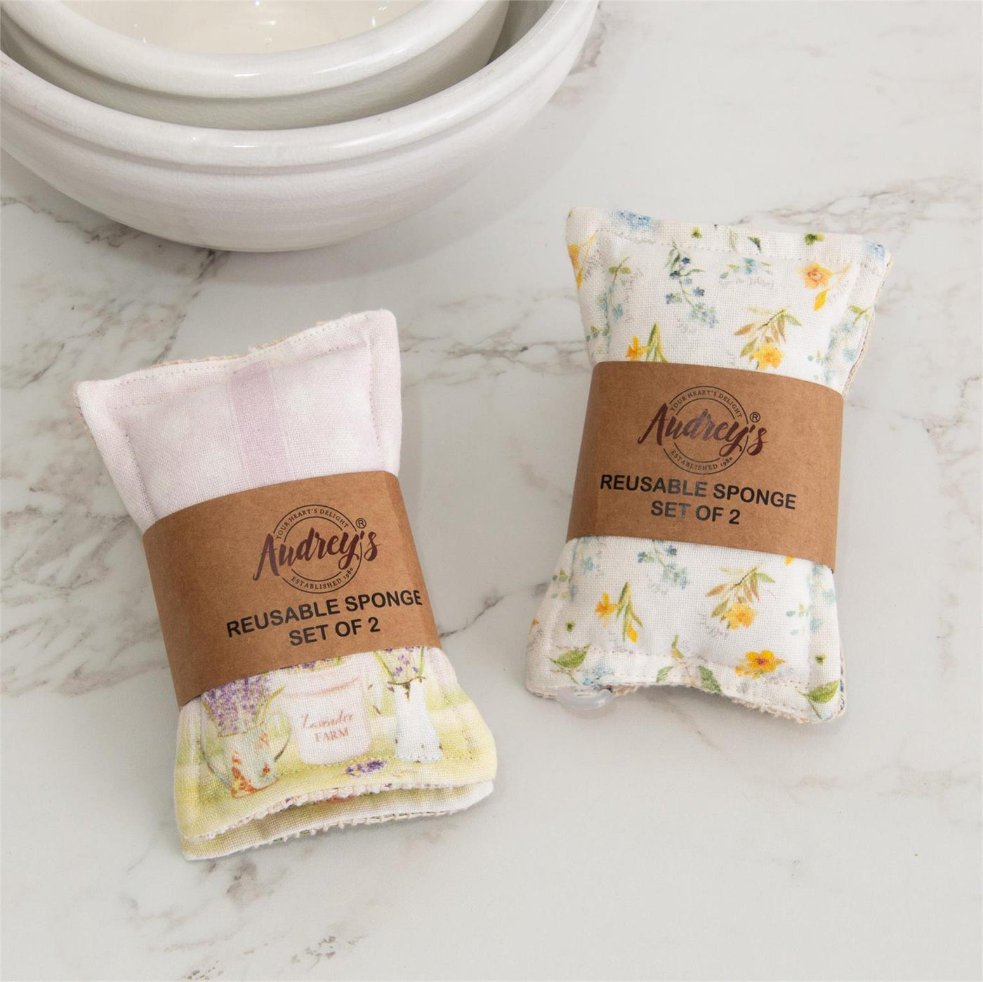 Lavender and Floral Reusable Fabric Sponges Set of 4