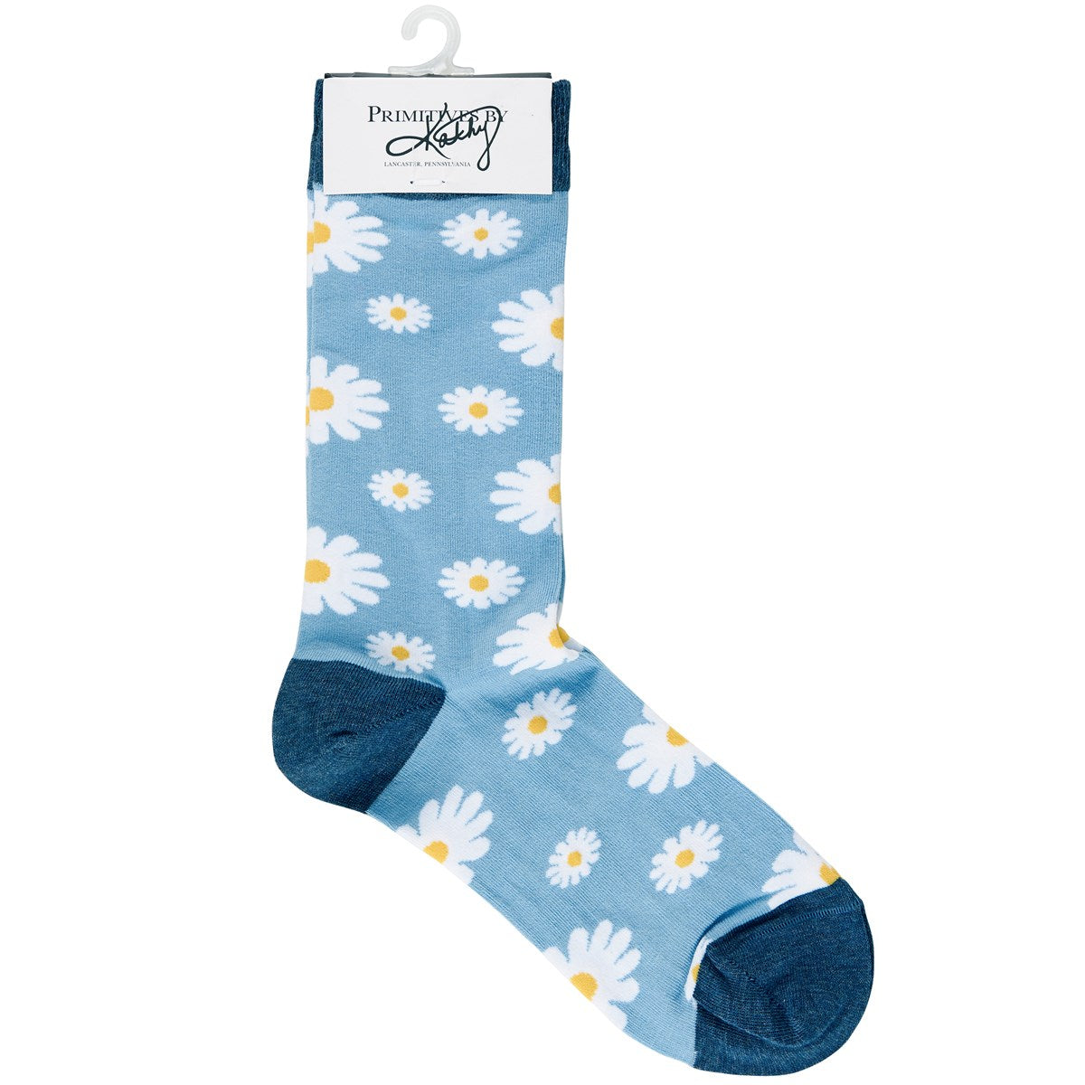 White Daisy on Blue Fun Novelty Socks