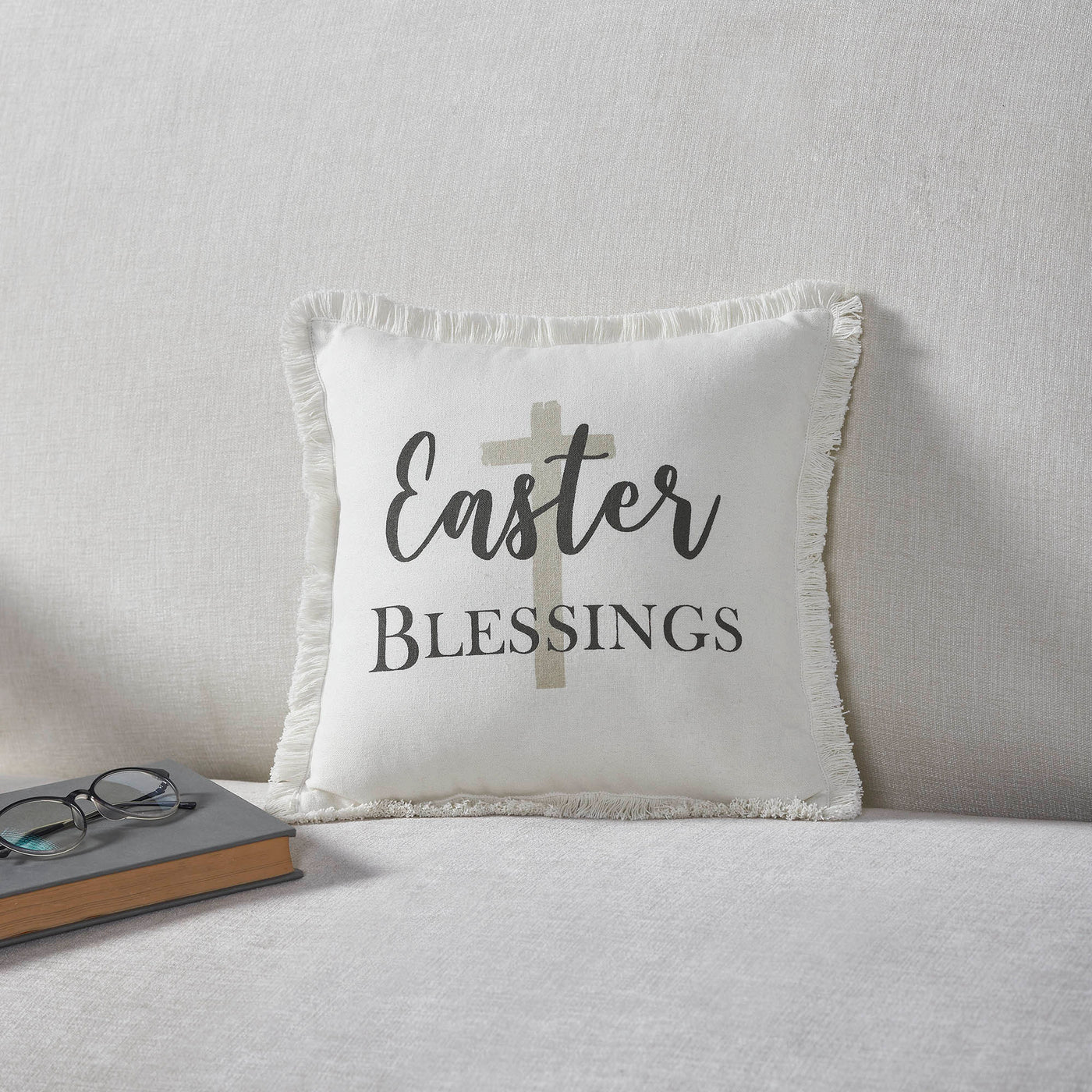 Risen Easter Blessings Cross 12" Accent Pillow