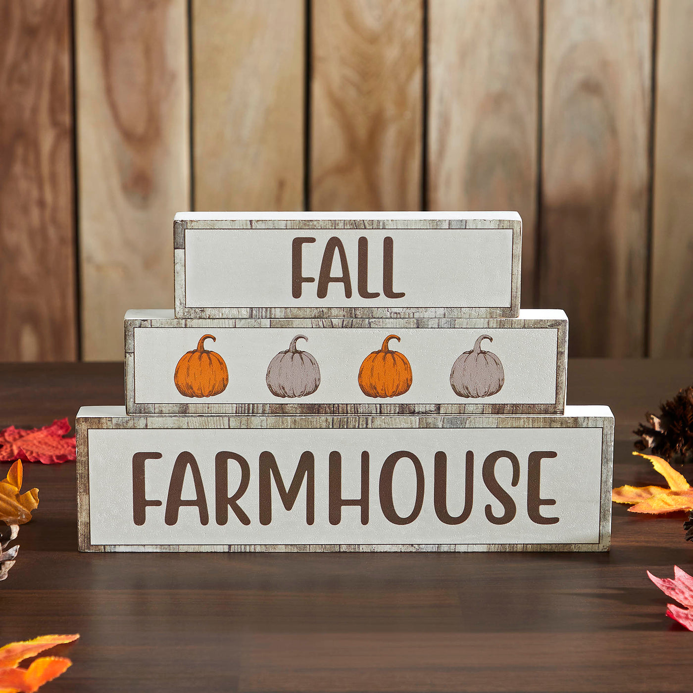 Fall Farmhouse Pumpkins Block Sign
