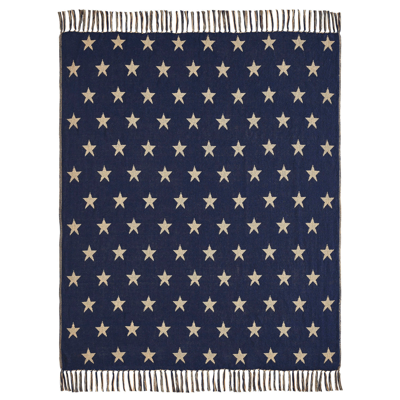 Americana Navy and Khaki Jacquard Stars Woven Double Sided Throw