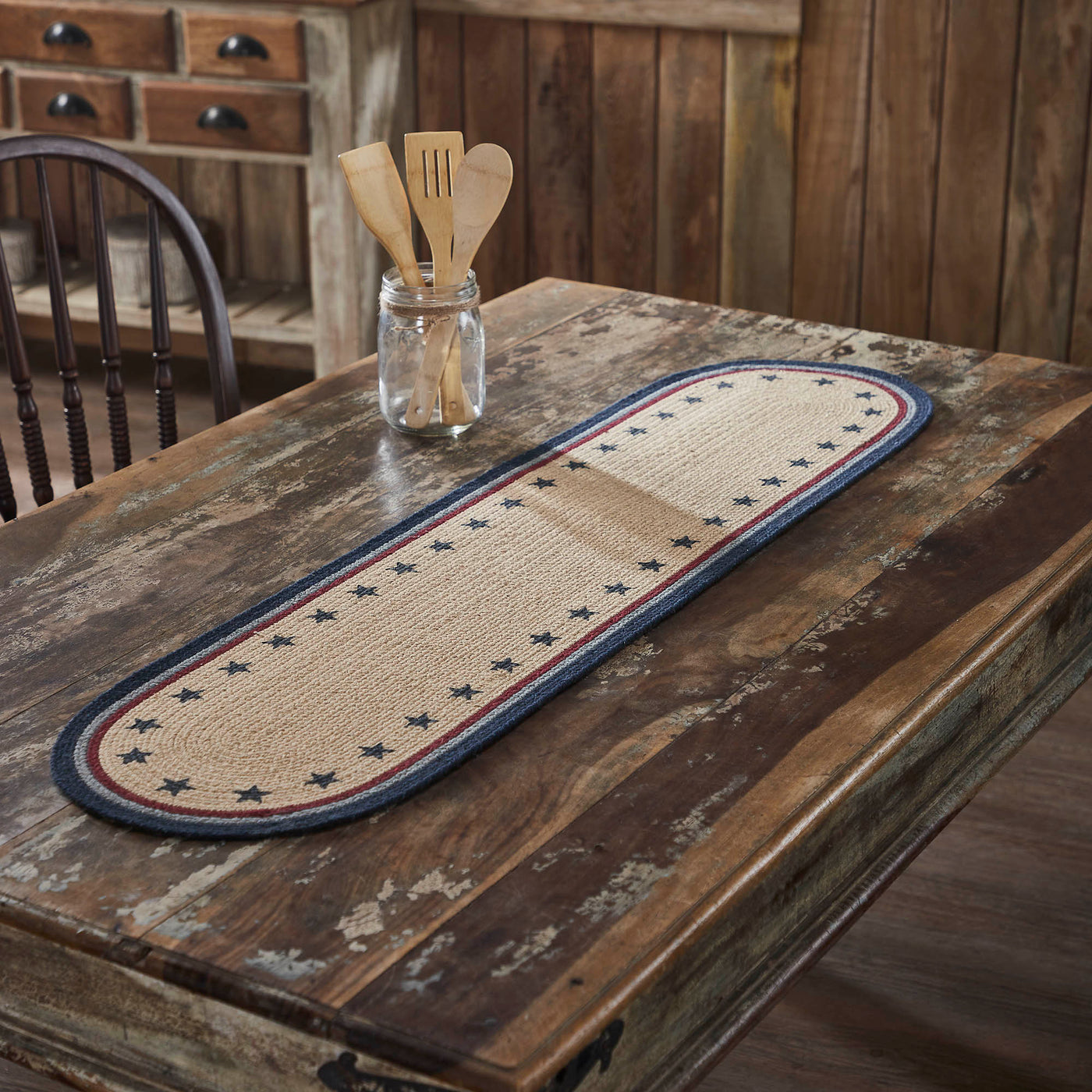 Americana Stencil Stars 48" Oval Table Runner