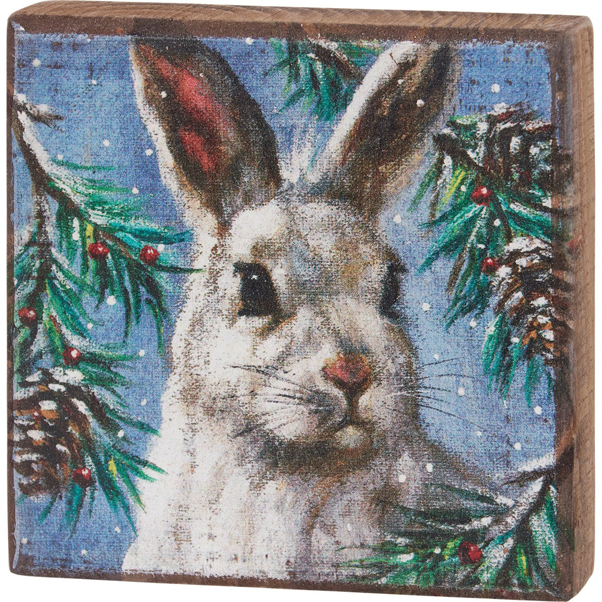 💙 Winter Bunny 4" Wooden Block Sign