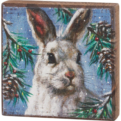 HAPPY BIRTHDAY🎂 💙 Winter Bunny 4" Wooden Block Sign