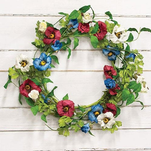 💙 Americana Rose & Poppy 16" Faux Floral Wreath