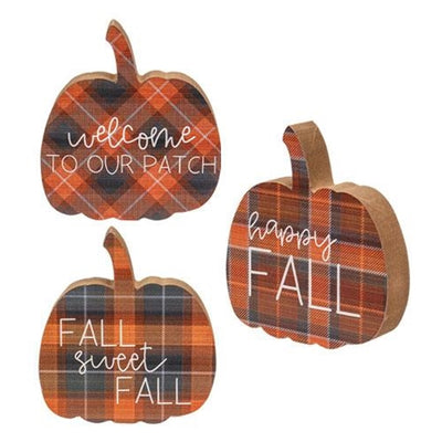 Set of 3 Fall Sweet Fall Plaid Pumpkin Chunky Sitters