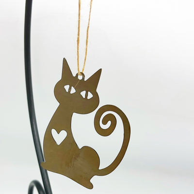 💙 Rusty Cat with Heart Flat Rustic Ornament