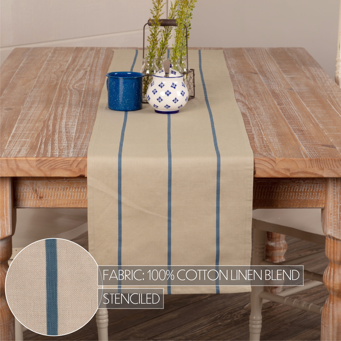 💙 Lauren Steel Blue Striped 90" Table Runner