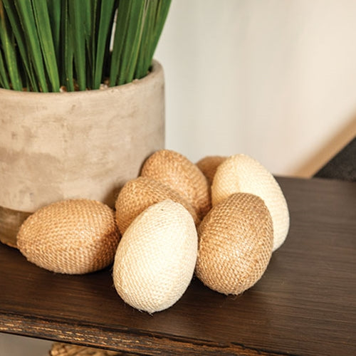Set of 9 Natural & Ivory Burlap Eggs