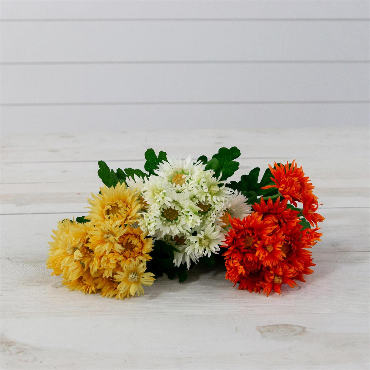 Set of 3 Chrysanthemums Yellow Bronze White 10" Faux Floral Stems