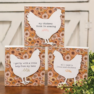 Set of 3 Floral Layered Chicken Box Signs