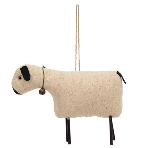 Primitive Sheep With Rusty Bell Collar Fabric Ornament