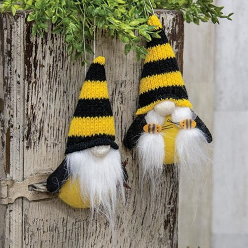 Mr & Mrs Gnome Bee Plush Ornaments