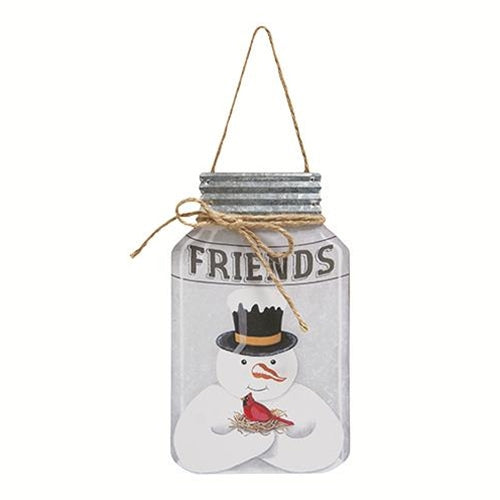 Friends Snowman Mason Jar Shaped Hanging Sign 8"