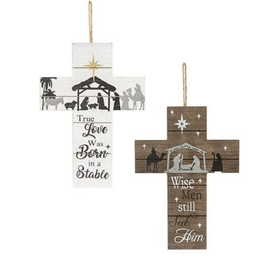 Set of 2 Nativity Themed Hanging Cross Decor