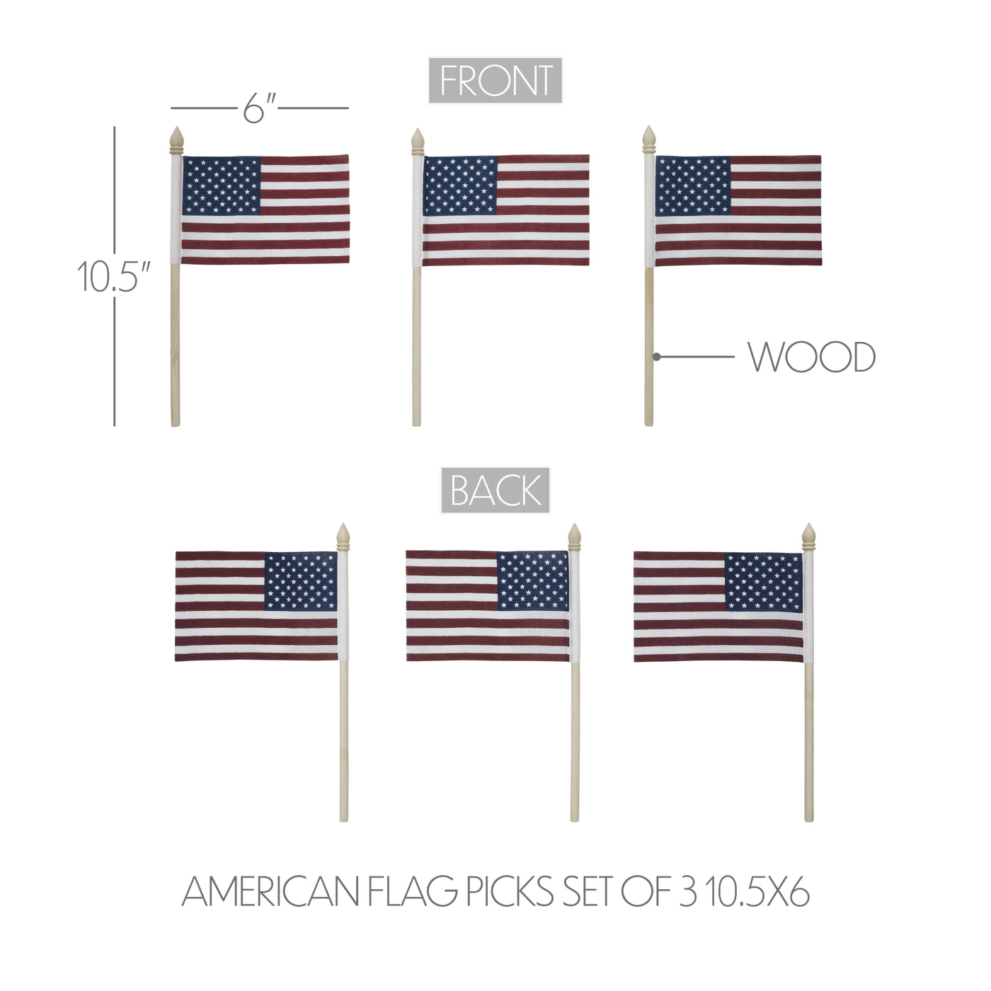 Set of 3 My Country American Flag Picks 10.5" x 6"