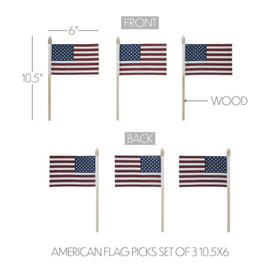 Set of 3 My Country American Flag Picks 10.5" x 6"