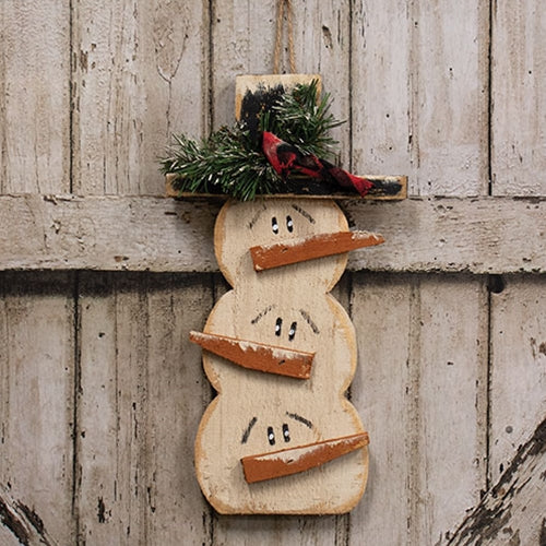 Rustic Wood Hanging Stacked Snowman Trio 14"H
