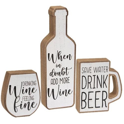 Set of 3 Wine and Beer Themed Drink Block Signs