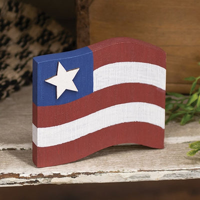American Flag with Star Small Wooden Sitter