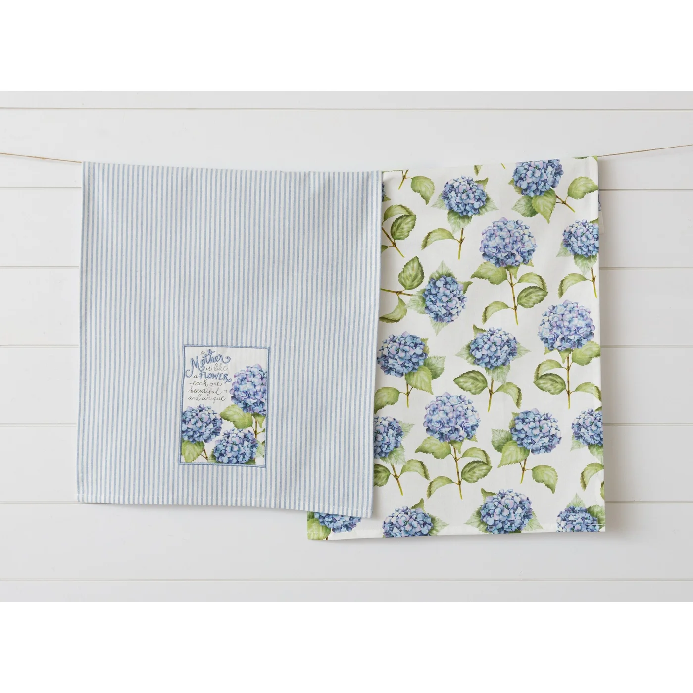 Set of 2 A Mother Is Like A Flower Blue Hydrangeas Tea Towels
