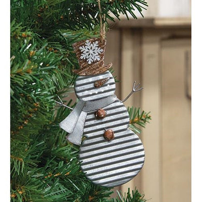 Corrugated Metal Jingle Snowman Ornament