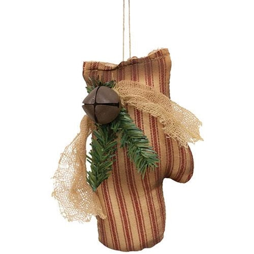 Ticking Stripe Mitten Christmas Ornament