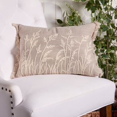 Natural Grasses Embroidered Cottage Accent Pillow