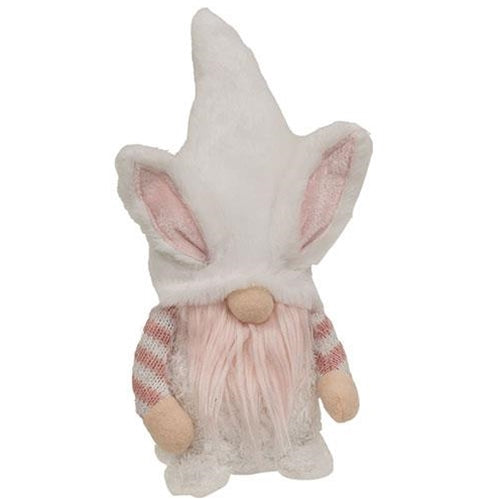 Fuzzy Pink Striped Gnome Bunny Figure