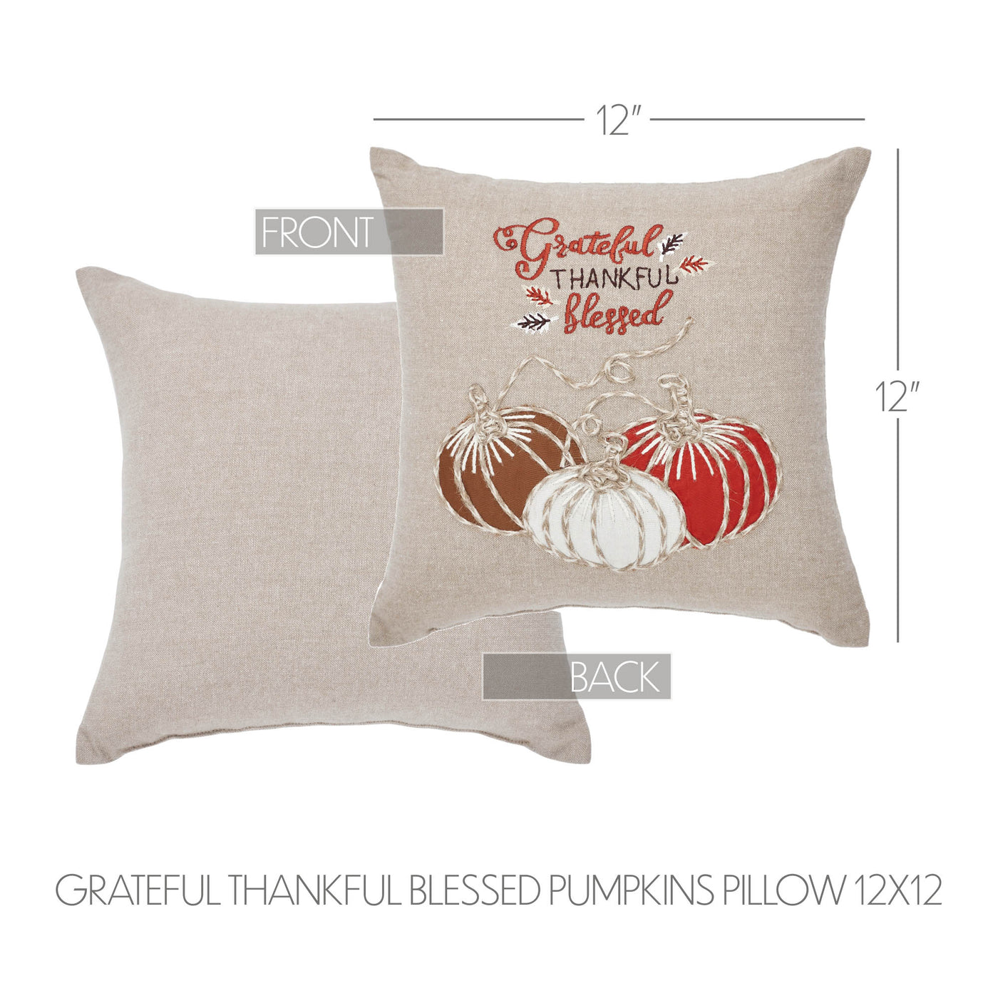 Grateful Thankful Blessed Pumpkins 12" Accent Pillow