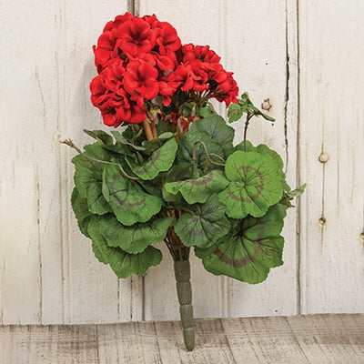 💙 Red Geraniums 15" Faux Floral Bush