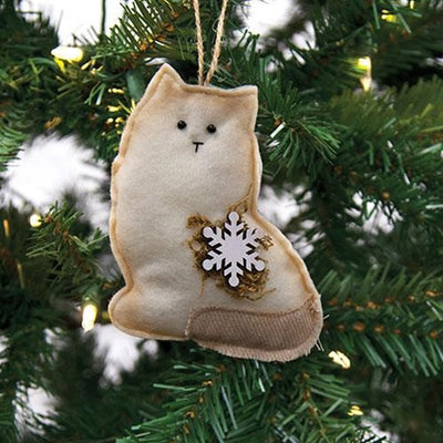 White Snowflake Cat Felt Ornament