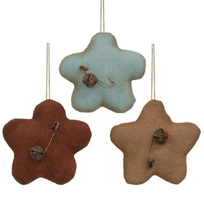 💙 Set of 3 Primitive Flower with Rusty Jingle Bell Ornaments