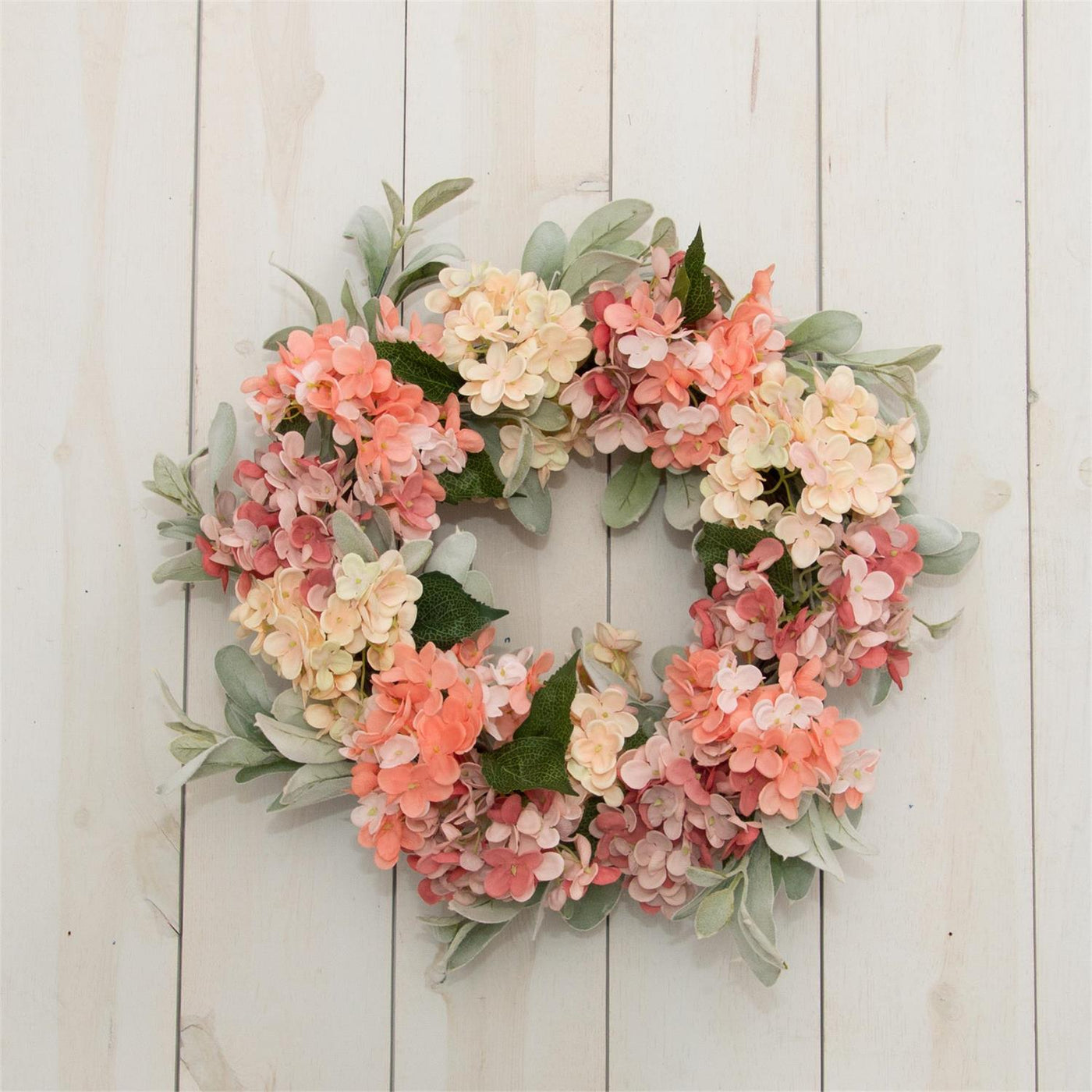 Hydrangea Blush and Lambs Ear 20" Faux Floral Wreath