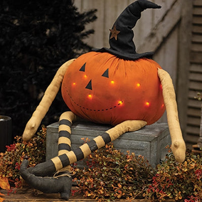 Witchy Jack O Lantern Lighted LED Fabric Sitter