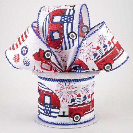 HAPPY BIRTHDAY🎂 💙 Americana Fireworks Truck & Camper Ribbon 2.5" x 10 Yards