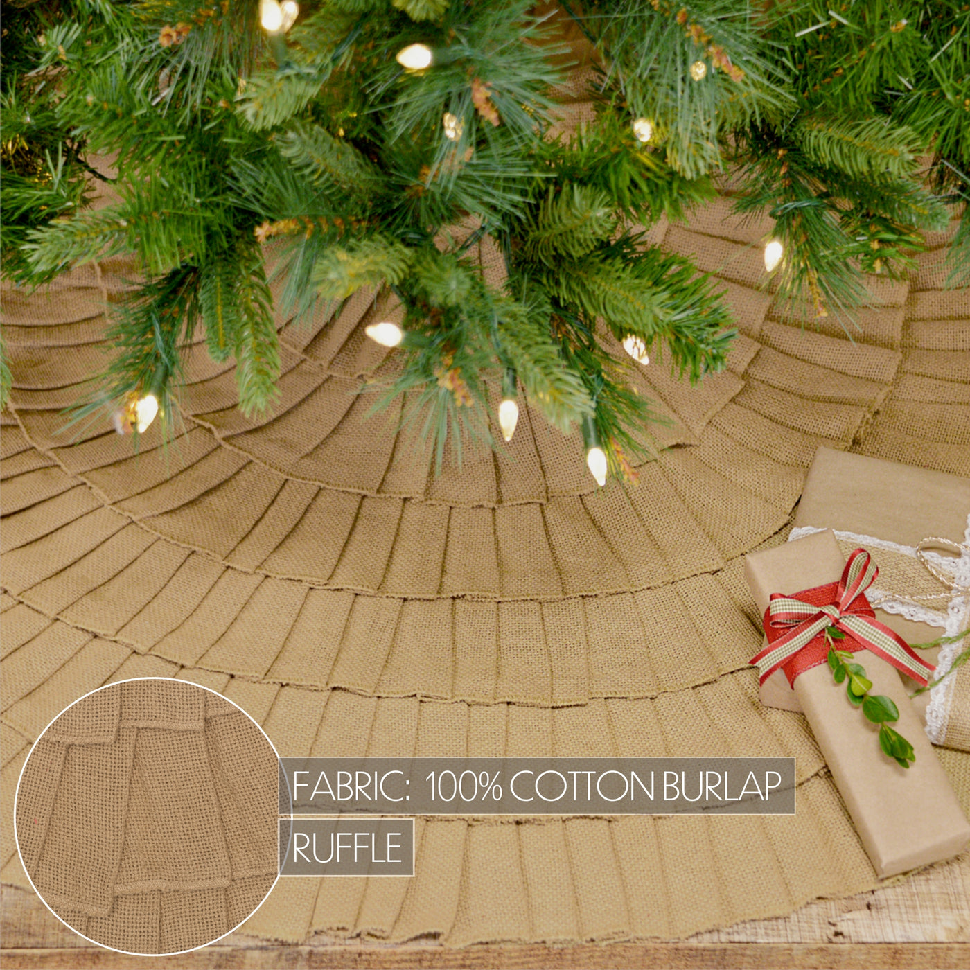 Festive Natural Burlap Ruffled Tree Skirt 48" diameter