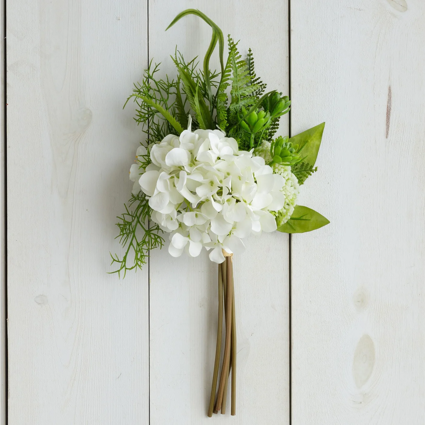 White Hydrangea Fern 14" Faux Floral Mix