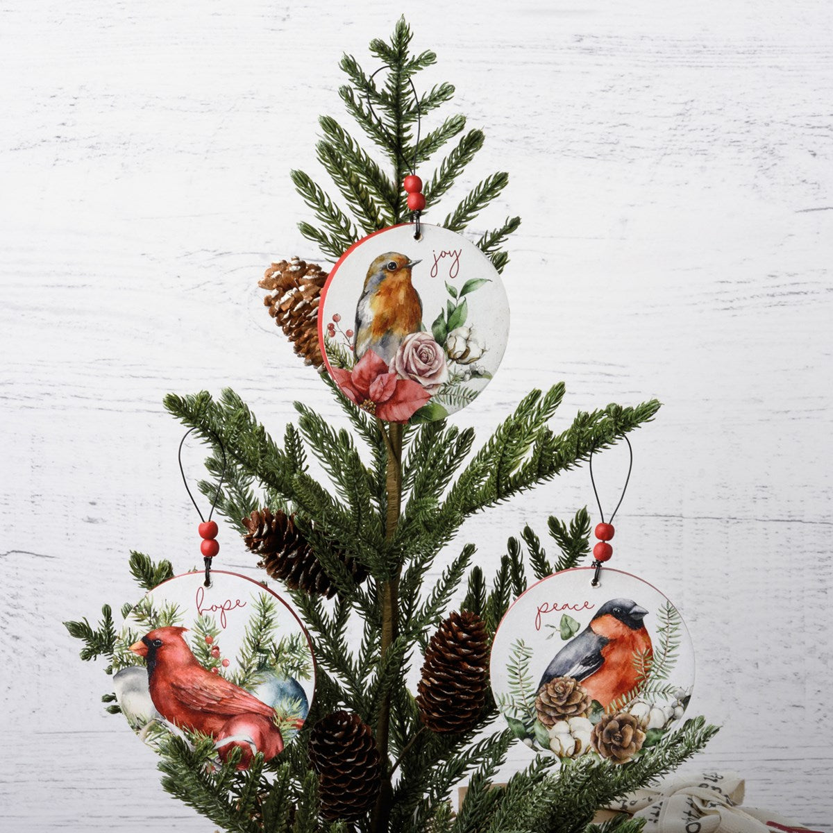 DAY 9 ✨ 25 Days of Ornaments ✨ Set of 3 Birds Joy Peace Hope Wooden Ornament Set