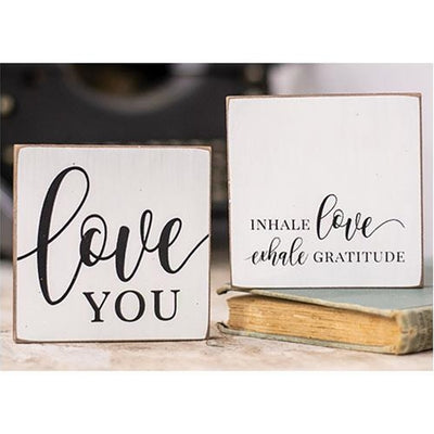 Set of 2 Inhale Love Exhale Gratitude Block Signs
