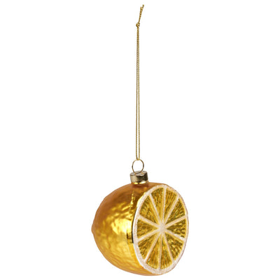 Glittery Half Lemon Glass Ornament