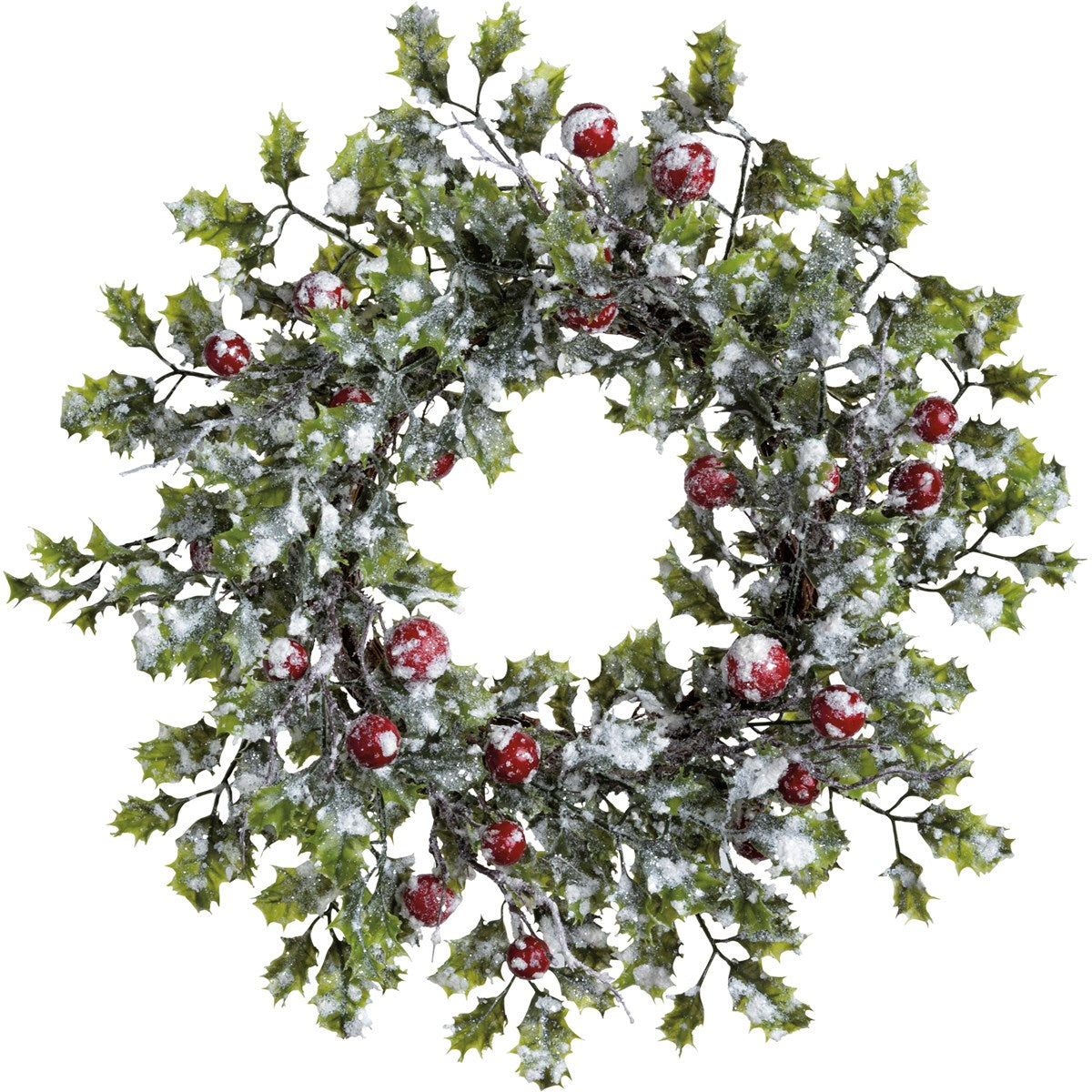 Frosted Holly Leaves and Berries 20" Faux Foliage Wreath