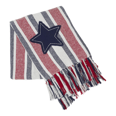 Red and Blue Striped with Blue Stars Woven Throw