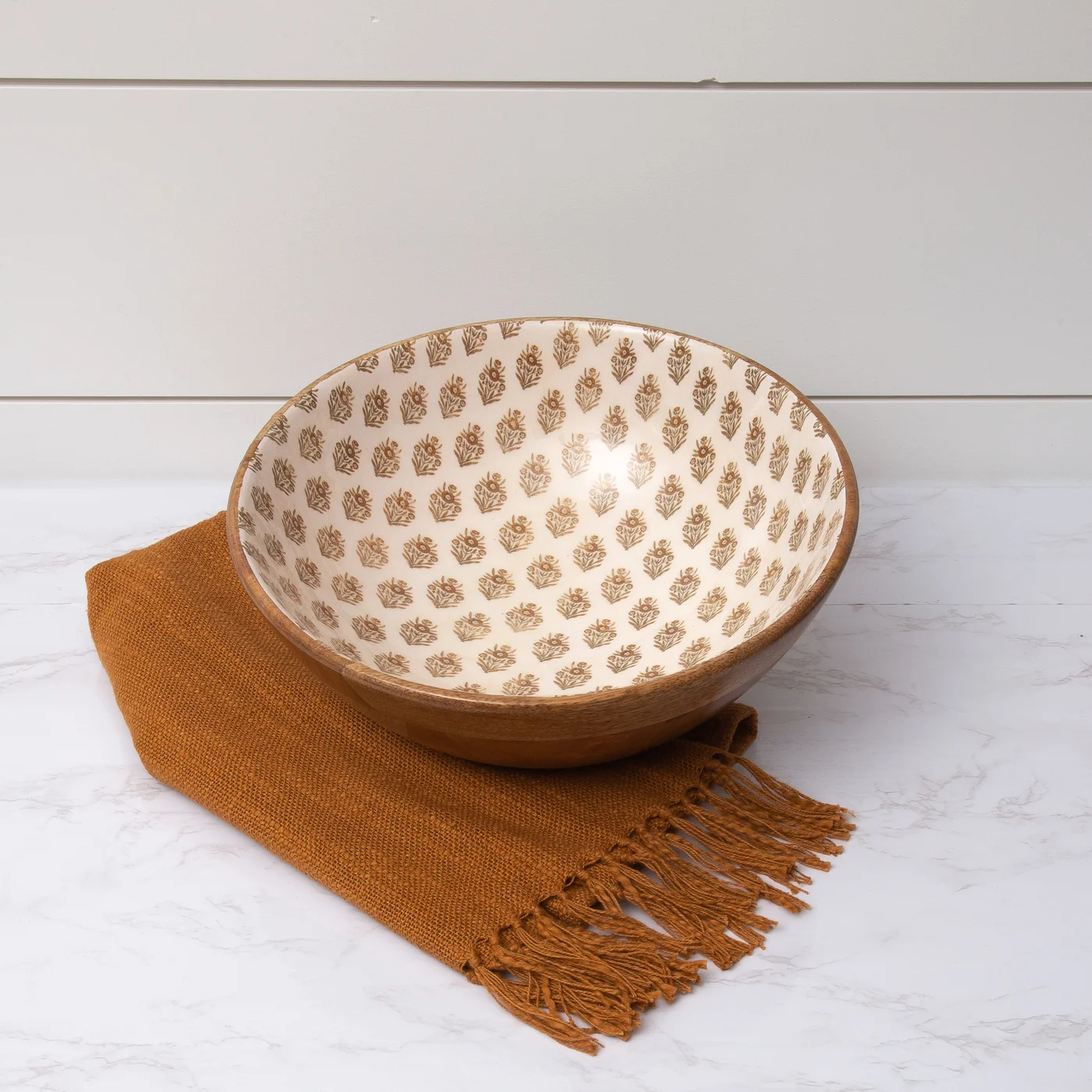 Block Print Silhouette Mango Wood Bowl 11"