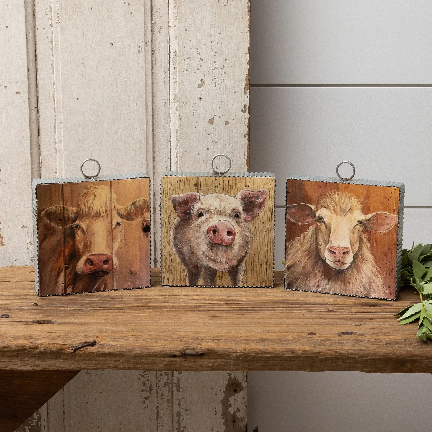 Set of 3 Cow Sheep Pig Farmhouse Corrugated Metal Table Sitters ...