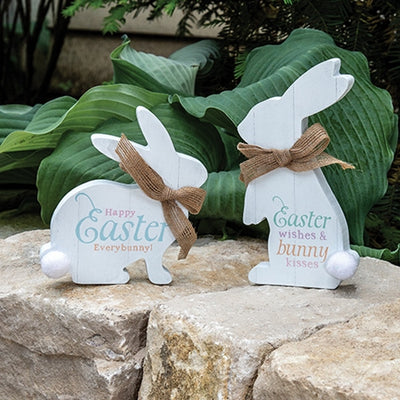 Set of 2 Easter Wishes Bunny Kisses Wooden Bunny Sitters