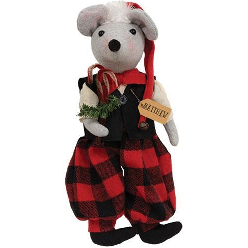 Matthew the Christmas Mouse Buffalo Plaid Fabric Figure