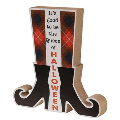 It's Good to Be the Queen of Halloween Witch Boots Shelf Sitter