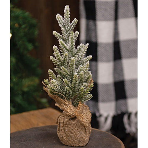 💙 Snowy Pine Faux Tree with Burlap Base 12.5" H