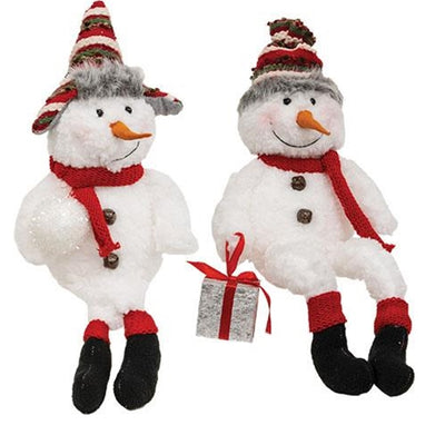 Set of 2 Stuffed Fleece Snowman Sitters
